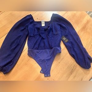 Express Satin Jacquard Tie Front Thong Bodysuit - Small